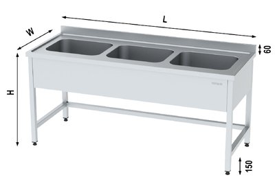 SINK WITH 3 BOWLS WITHOUT BOTTOM SHELF