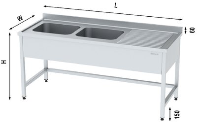 WORK TABLE WITH DOUBLE SINK WITHOUT BOTTOM