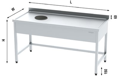 WASTE PEELING TABLES WITH HOLE FROM LEFT