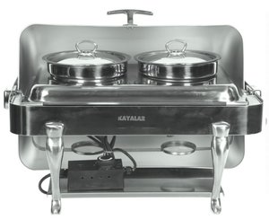 CHAFING DISH WITH 180° ROLL TOP LID FOR 2 SOUP BOWLS