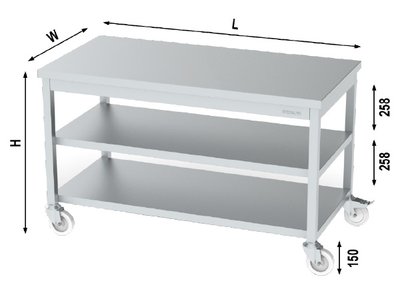 MOBILE WORK TABLE WITH BOTTOM AND MIDDLE SHELF