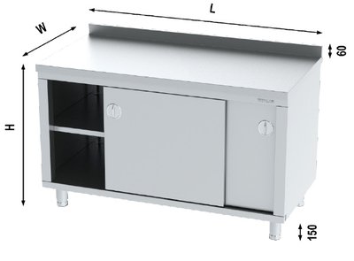 WORK TABLE WITH MIDDLE SHELF SLIDING DOORS